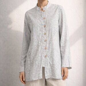 Inizio NEW Gray Speckled Linen Button Front Shirt Jacket SZ Large Lagenlook